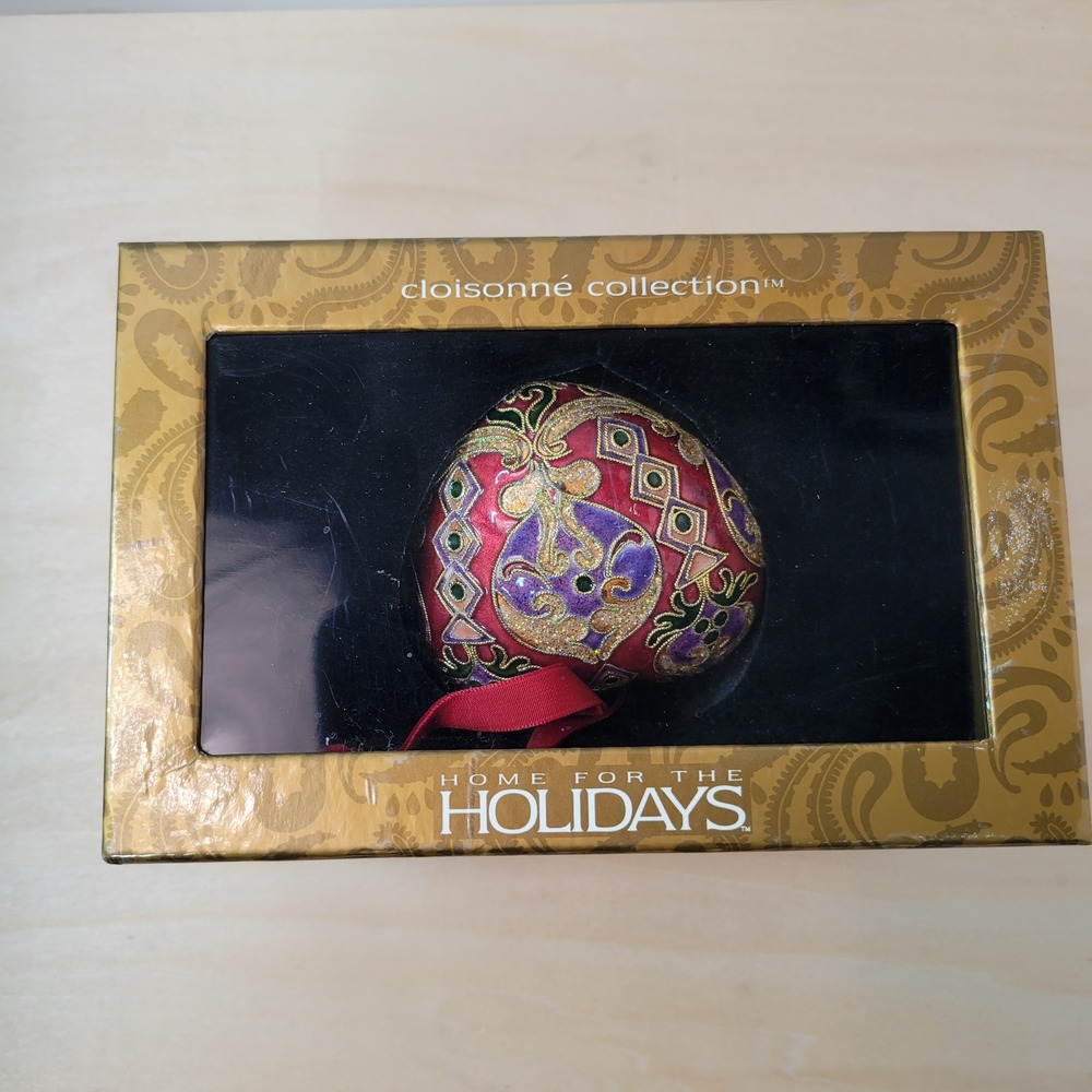 Cloisonne Heart Ornament Home for the Holidays Gold Red Purple